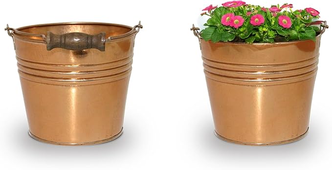 Headwind Vintage Collection - 6 Inch New Penny Banded Planter with Handles – Galvanized Bucket Planter - Decorative Small Planters for Indoor Plants & Outdoor Use by Robert Allen