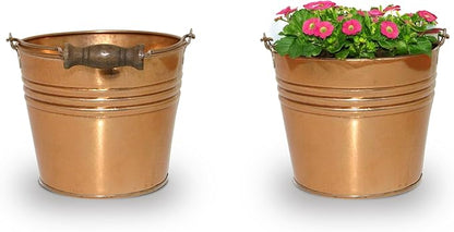 Headwind Vintage Collection - 6 Inch New Penny Banded Planter with Handles – Galvanized Bucket Planter - Decorative Small Planters for Indoor Plants & Outdoor Use by Robert Allen