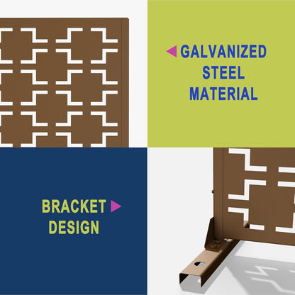 Metal Privacy Screen Outdoor 72" H×47" W,Freestanding Decorative Privacy Screen for Balcony Yard&Garden,Privacy Fence-Brown&Square