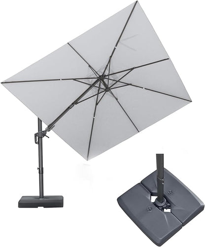 PURPLE LEAF 9' X 12' Swivel Outdoor Patio Aluminum Umbrella with Base Left-right Tilting Cantilever Offset Umbrella with UV Resistant Heavy Duty Fabric for Deck Pool Patio Backyard, Pebble Grey