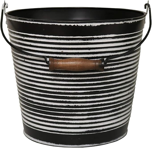 Headwind Robert Allen Vintage Ribbed Metal Planter with Handle, 10-Inch, Charcoal – Lightweight Indoor/Outdoor Flower Pot with Drainage Hole