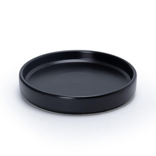 D'vine Dev Modern Round 7.1 Inch Ceramic Plant Pot Saucer, Planter Pot Drainage Tray for Indoor Plants, Matte Black, 97-T-B-3