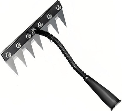 Gardenia Iron Weeding Rake, Iron Rake 2.0 for Gardening and Weeding, Detachable Double-Edged Blade Design Carbon Steel Heavy-Duty Weed Rakes,Hand Weed Puller Tools for Lawn Yard Garden Farm(7 teeths)