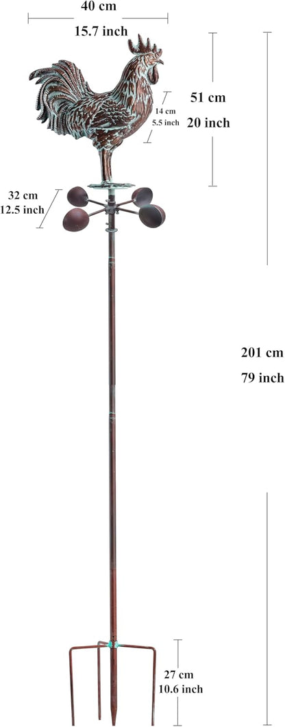 Metal Garden Rooster Yard Decor,79" Copper Wind Sculptures & Spinners,Large Outdoor Chicken Decor,Metal Kinetic Outdoor Chicken Wind Spinner for Yard and Garden,Yard Art for Patio,Lawn,Farm