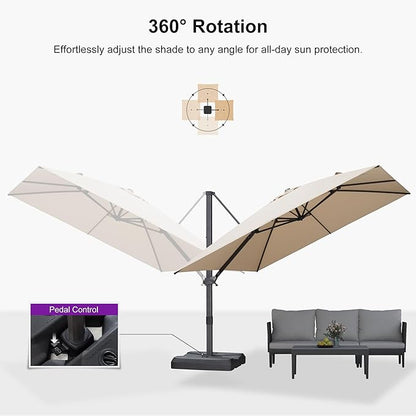 PURPLE LEAF 10' × 10' Patio Cantilever Umbrella Outdoor Square Adjustable Offset Umbrellas with 360-degree Rotation and 8 Heavy Duty Metal Ribs for Garden Deck Pool Beige