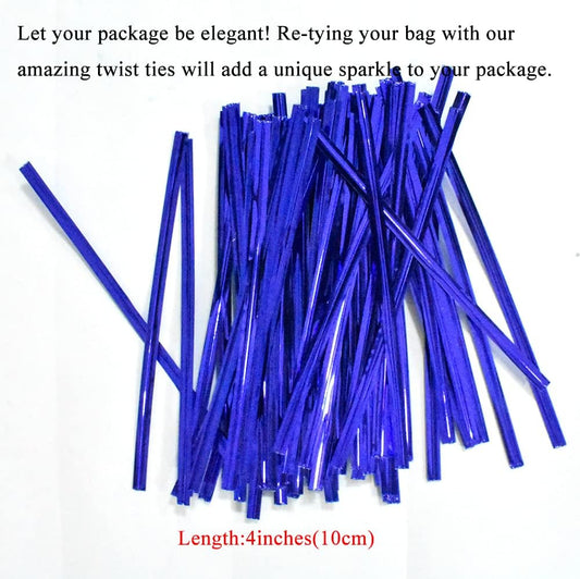 HAHIYO 300Pcs 4 inches Blue Metal Twist Ties Bread Candy Coffee Bag Ties Plant Garden Twist Ties for Cellophane Treat Bags Gift Wraping Bags Plastic Bags Halloween Party Cake Present Art Crafts