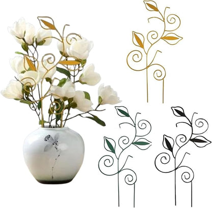 Decorative Metal Plant Trellis for Indoor Potted Plants – Leaf Shape Vine Support Stakes with 6 Plant Clips, Black/Green/Gold Garden Trellises for Climbing Plants, Vines (Black+Green+Gold 3pcs)