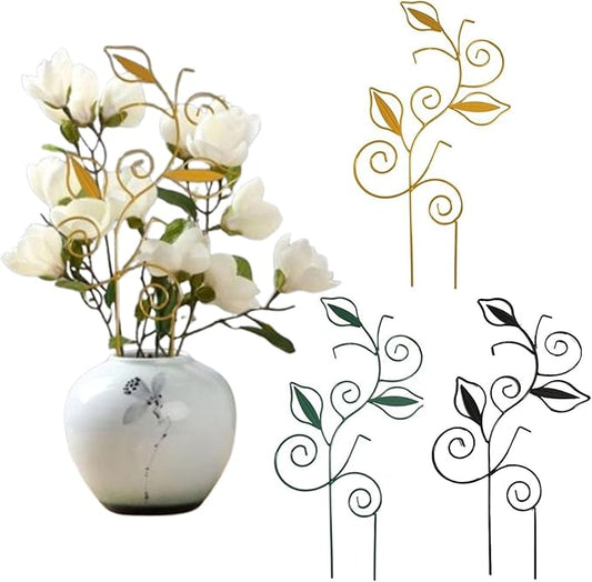 Decorative Metal Plant Trellis for Indoor Potted Plants – Leaf Shape Vine Support Stakes with 6 Plant Clips, Black/Green/Gold Garden Trellises for Climbing Plants, Vines (Black+Green+Gold 3pcs)