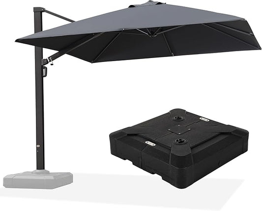 PURPLE LEAF 10 FT Square Patio Umbrella with Base Large Cantilever Outdoor Aluminum Umbrella Offset Umbrella with 360-degree Rotation for Garden Deck Backyard Pool Grey