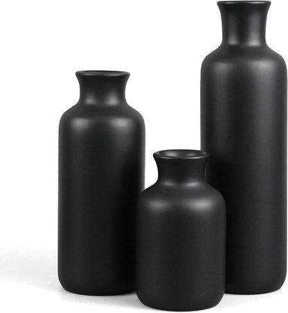 Resin 3 Piece Vase Set, Farmhouse Decor, Home Decorative Vase, Vases for Your Kitchen, Bedroom, Office, Living Room, Bathroom, & Shelf Centerpiece Table Decorations, Black
