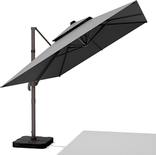 10' X 13' Outdoor Patio Umbrella Large Rectangle Cantilever Umbrella Heavy Duty 360°Rotation Offset Umbrella for Garden Deck Pool Patio,Grey