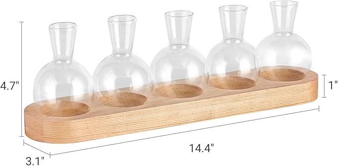Mkono Desktop Plant Propagation Glass Vase Station Retro Terrarium with Wooden Tray Bulb Flower Container Perfect for Propagating Hydroponic Plants Home Office Decor Lover Gift Idea, Beige (YYBL0035)