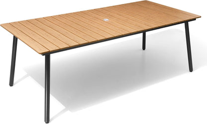 Outdoor Dining Table for 6-8, 82.7 inch Patio Dining Table with Wooden-Like Top and Aluminum Frame, Rectangular Table with Umbrella Hole Outdoor Furniture, Brown
