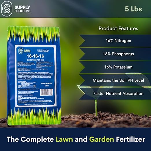 Supply Solutions 16-16-16 Complete Lawn & Garden All Purpose Granular Fertilizer - The Ultimate Plant Food for Lush Greenery & Vibrant Blooms - for All Plants, Vegetables, Fruits, and Berries - 5lbs