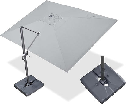 PURPLE LEAF 10' X 13' Rectangle Cantilever Umbrella with Base Outdoor Large Aluminum Patio Umbrella with 3-Year Fade Resistance Recycled Fabric and 360-degree Rotation for Deck Pool, Pebble Grey
