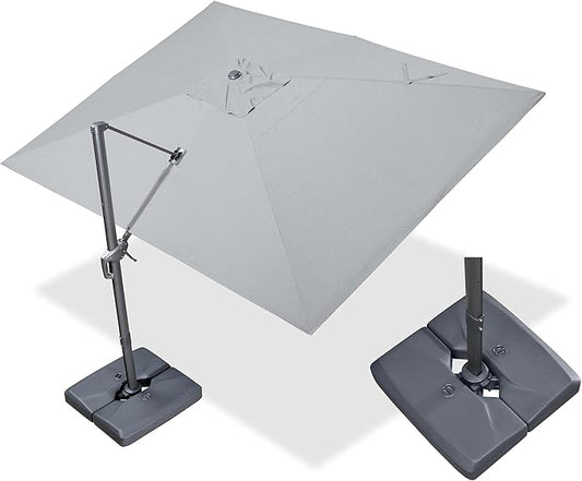 PURPLE LEAF 10' X 13' Rectangle Cantilever Umbrella with Base Outdoor Large Aluminum Patio Umbrella with 3-Year Fade Resistance Recycled Fabric and 360-degree Rotation for Deck Pool, Pebble Grey