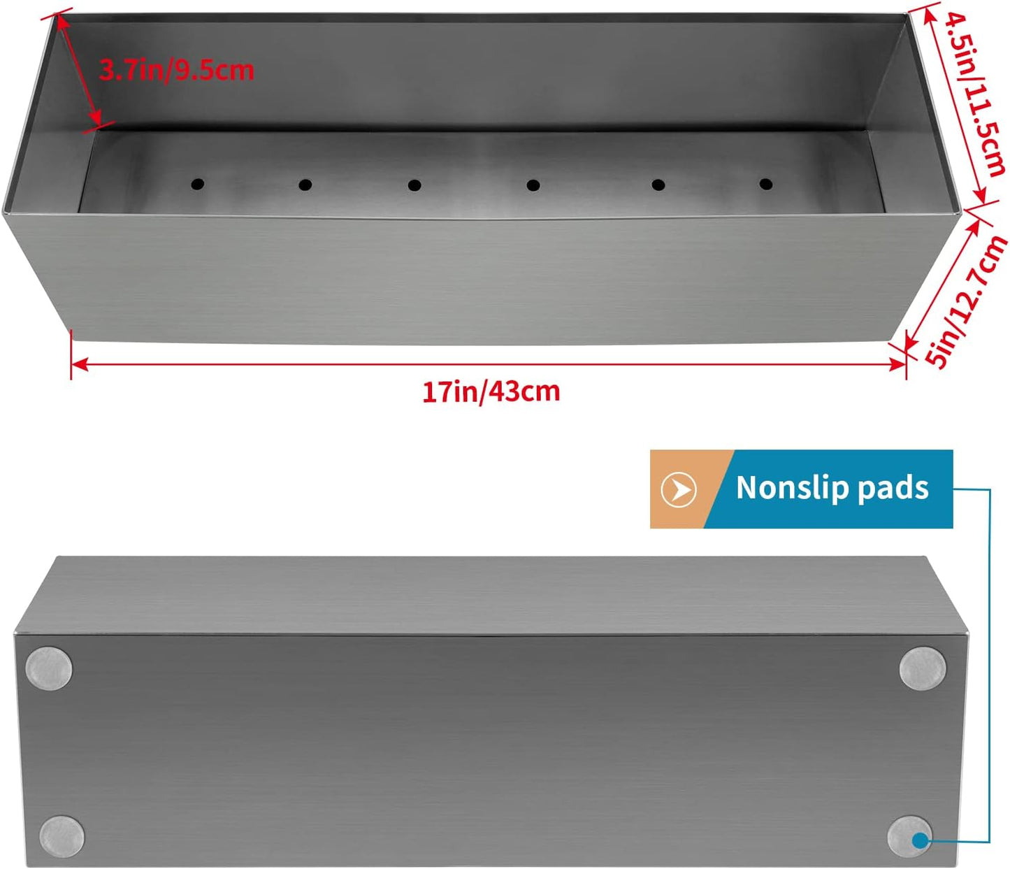 17" Large Stainless Steel Planter Box with Drain Holes and Water Reservoir, Rectangle Succulent Trough Planter Pot for Indoor Outdoor Windowsill, Table Decor (Brushed Nickel)