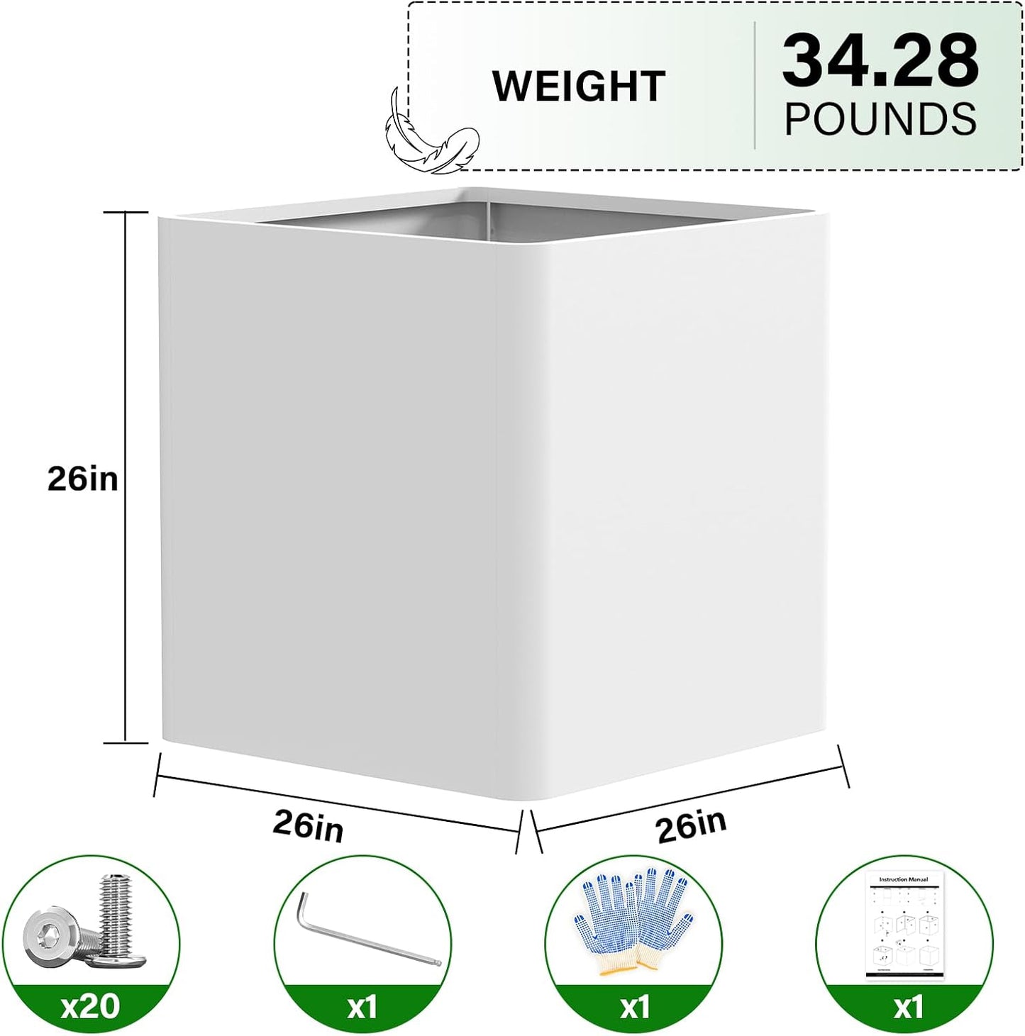 Large Outdoor Planter 26" L x 26" W x 26" H,Metal Square Planter for Outdoor Plants,Heavy Duty Modern Flower Plant Pot for Porch/Patio/Garden