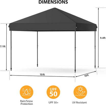 Canopy Tent, 10X10 FT Pop Up Canopy Outdoor Instant Tent with Carrying Bag, Portable Gazebo Shelter for Patio Deck Garden and Beach, Easy Outdoor Sun Shade for Events, Parties, Camping
