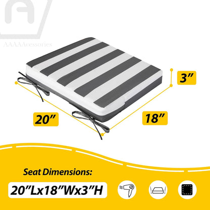 AAAAAcessories Outdoor Seat Cushions for Chairs, Waterproof, Fade-Resistant Patio Furniture Replacement Cushions, 20" x 18" x 3", Set of 2, Gray Cabana Stripe