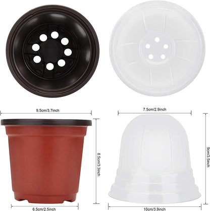 MIXC Plant Nursery Pots with Humidity Dome 4" Soft Transparent Plastic Gardening Pot Planting Containers Cups Planter Small Starter Seed Starting Trays for Seedling with 10pcs Plant Labels，30 Sets
