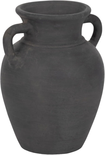 Sagebrook Home Black Boho Terracotta Vase - Amphora-Style Decorative Flower Holder for Home, Office & Living Room - 9" Black
