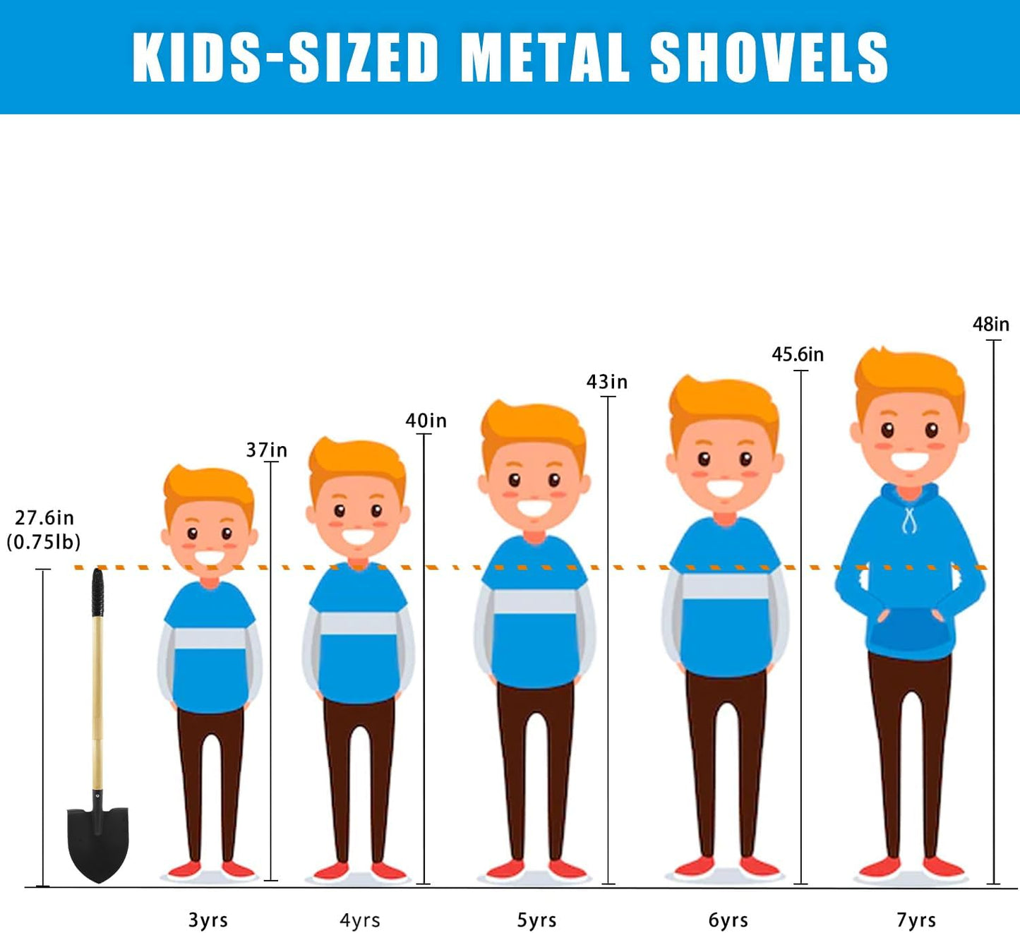2PCS 27" Kids Shovels, Wood Handle & Metal Head Shovels for Digging Sand, Great for Beach & Garden