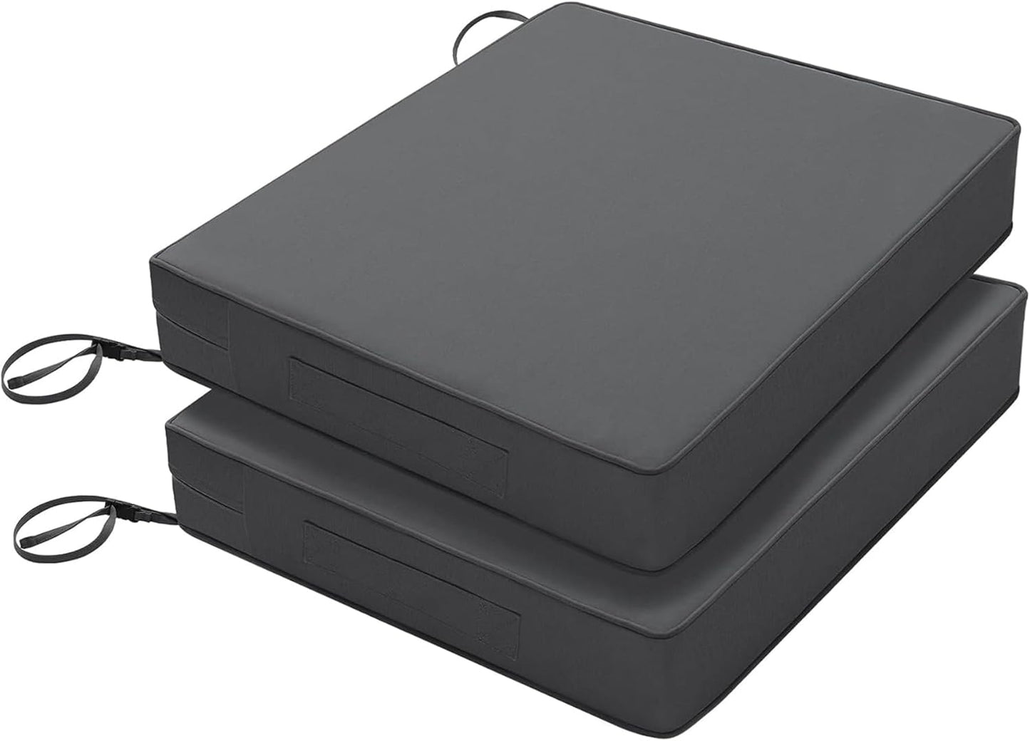 Favoyard Patio Chair Cushions 18.5 x 16 x 3 Inch Waterproof Outdoor Seat Cushions for Patio Furniture 3-Year Color Fastness Garden Sofa Couch Pads with Handle & Adjustable Straps Set of 2, Dark Grey