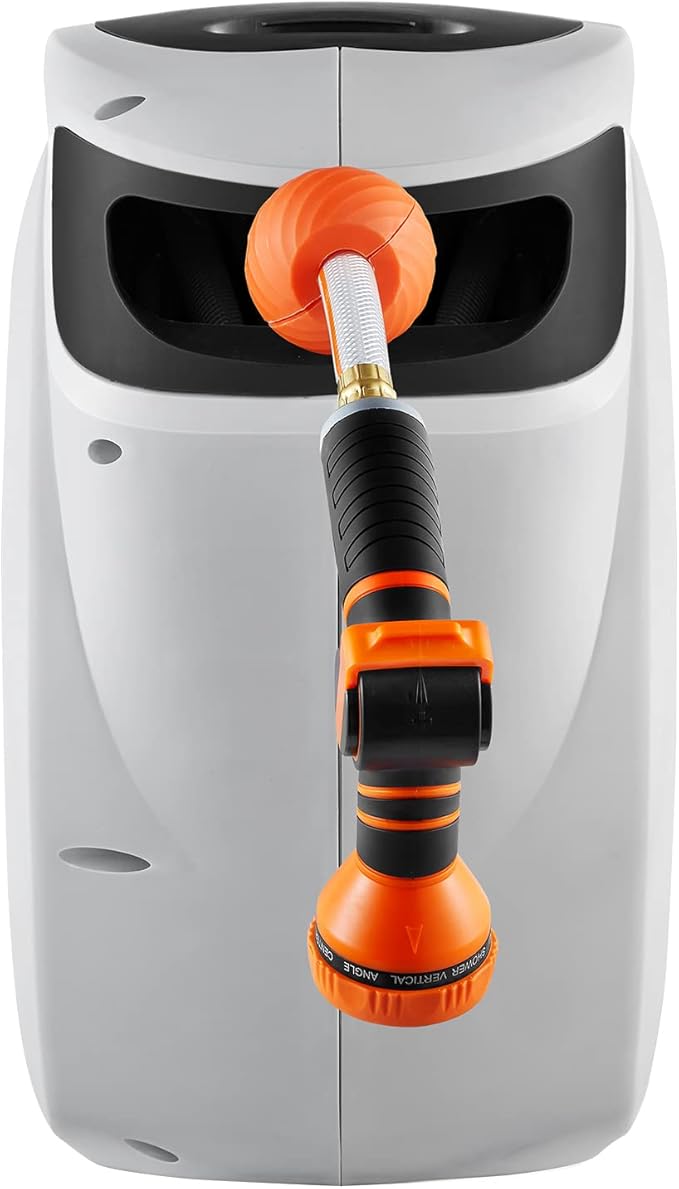 VEVOR Retractable Hose Reel, 100 ft x 1/2 inch, Garden Water Hose Reel with 9-Pattern Nozzle, 180° Swivel Bracket Wall-Mounted, Automatic Rewind, Lock at Any Length, with Slow Return System