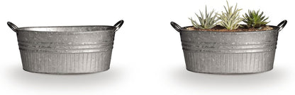 Headwind Robert Allen 16.5" Oval Tub Metal Planter w/Handles – Lightweight Galvanized Steel with Drainage Holes – Indoor/Outdoor Garden Pot