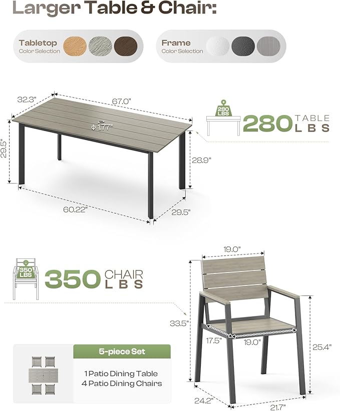 HDPS Outdoor Patio Dining Chairs Set of 2, 350LBS Capacity Aluminum Patio Dining Chairs with Armrests, Weather-Resistant for Lawn, Garden, Yard, Poolside and Indoor Use, Gray