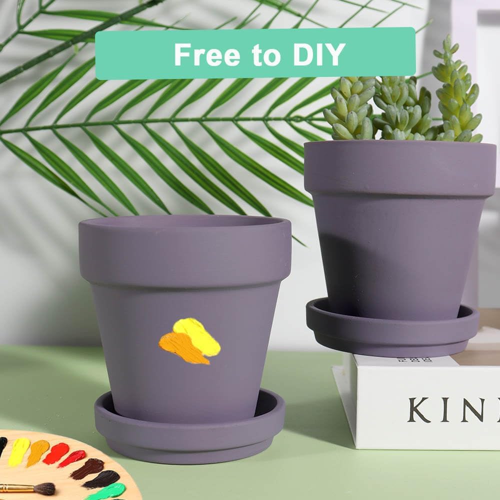 vensovo 6 Inch Purple Terracotta & Clay Pots for Plant with Saucer - 4 Pack Medium Terra Cotta Planter with Drainage Hole, Flowerpot for Indoor Outdoor Plants, Crafts, Wedding Favor