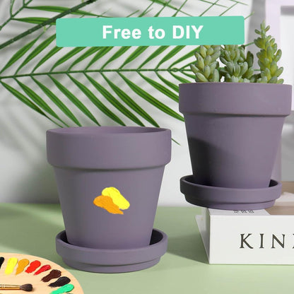 vensovo 6 Inch Purple Terracotta & Clay Pots for Plant with Saucer - 4 Pack Medium Terra Cotta Planter with Drainage Hole, Flowerpot for Indoor Outdoor Plants, Crafts, Wedding Favor