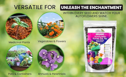 Organic Autoflower Potting Soil Mix – Ready-to-Use Living Soil, No Fertilizers Needed – Balanced Nutrients, Light Texture, Excellent Drainage, Boosts Germination & Root Growth (2 QUARTS)