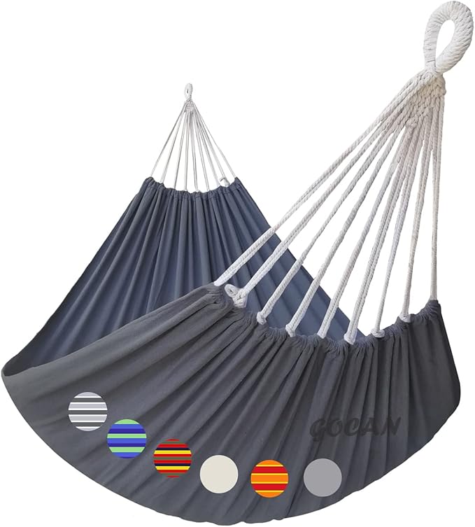Hammock Outdoor 2 People 220x150cm Total Length 330cm Load 300kg Canvas Cotton Hammock for Garden Indoor Children Balcony Dark Gray XXL