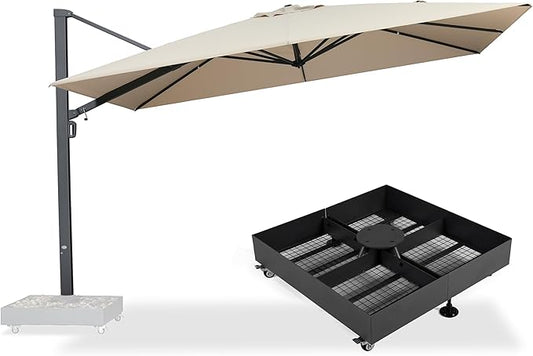 PURPLE LEAF 13' X 10' Rectangle Patio Umbrella Large Outdoor Aluminum Offset Umbrella with 360-degree Rotation Cantilever Umbrella with Base Included for Garden Deck Backyard Pool Beige