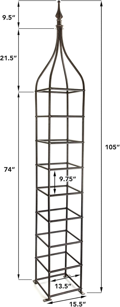 H Potter Trellis Obelisk Tall Metal Garden Decor Vertical Yard Art for Roses Climbing Plants Weather Resistant Wrought Iron Ornamental (Charcoal Brown, Large)