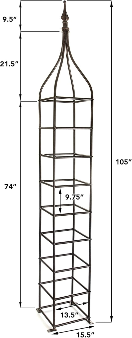 H Potter Trellis Obelisk Tall Metal Garden Decor Vertical Yard Art for Roses Climbing Plants Weather Resistant Wrought Iron Ornamental (Charcoal Brown, Large)