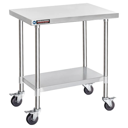 DuraSteel 30x36 NSF Stainless Steel Cart Work Table - Heavy Duty Rolling Food Prep Table Countertop Island - Metal Utility Cart on Wheels Caster, Grill Stand Storage Outdoor Kitchen Tables Bar Top