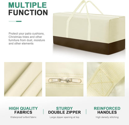 2 Pack Extra Large Patio Outdoor Waterproof Cushion Storage Bag, Outdoor Cushion Furniture Storage Bag with Handles and Zippered 68 x 30 x 20 Inch, Beige