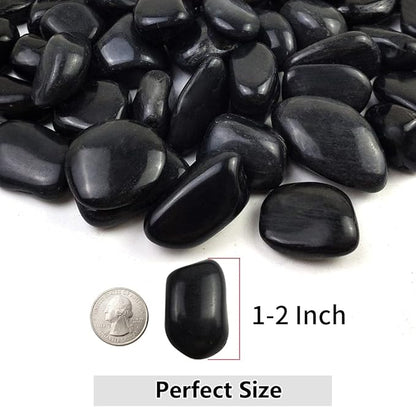 10lbs Black Pebbles for Plants, 1-2 Inch High Polished Natural River Rocks for Landscaping, Decorative Stones Vase Filler Fish Tank Aquariums Garden Outdoor and Indoor DIY