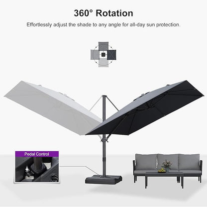 PURPLE LEAF 10' × 10' Patio Cantilever Umbrella Outdoor Square Adjustable Offset Umbrellas with 360-degree Rotation and 8 Heavy Duty Metal Ribs for Garden Deck Pool Gray
