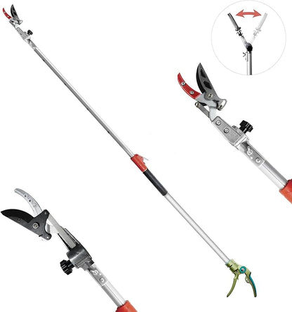 GARTOL Pruner for Garden, Cut Upto 1 Inch & Hold Telescopic Pole Pruner, Fruit Picker with Rotating Blade Head, Lightweight Aluminum Extendable Handle for Tree Branch Cutter, 3.67-5.45 FT, Silver