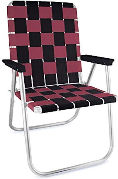 Lawn Chair USA Folding Aluminum Outdoor Patio Lawn Chair | Heavy-Duty Webbed Chairs for Camping, Sports, Beach, Yard & Tailgating | Lightweight Portable | Classic - Black/Burgundy