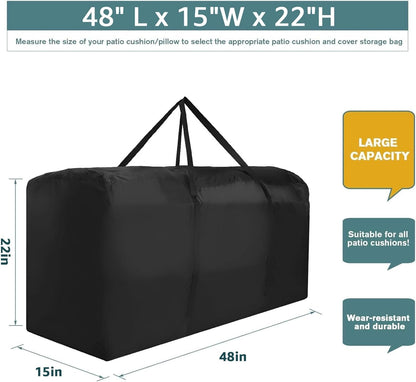 Outdoor Cushion Storage Bag Waterproof Extra Large Protective Zippered Patio Cushion Storage Bags Furniture Storage Bag with Handles, 48 L x 15 W x 22 H (2 Pack)
