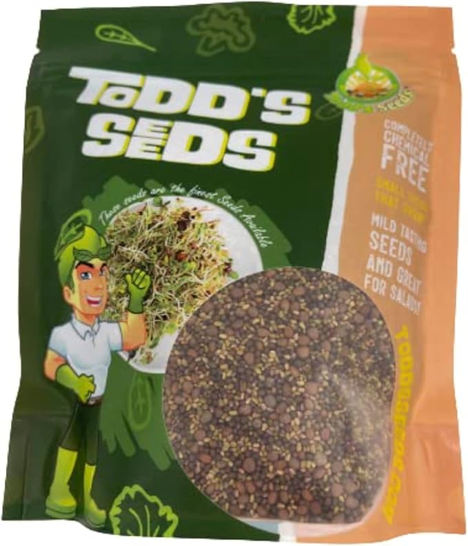 Todd's Seeds Broccoli and Friends Sprouting Seed Mix: Broccoli, Crimson Clover, Red Radish, Alfalfa, Non-GMO, Chemical Free, High Germination (1/2 Pound)