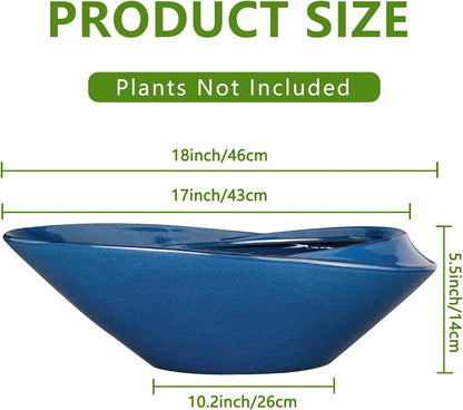 Bonsai Pot - 18 Inch Ceramic Planter for Indoor Outdoor Plants Bonsai Tree Pot Modern Large Succulent Planter Decorative Plant Pot with Drainage Hole Blue