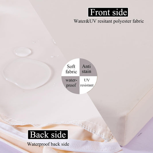 15 x 15 Inch Round Cushions for Outdoor Furniture Non-Slip Waterproof Patio Bistro Chair Cushion with Ties Bar Stool Seat Cushion for Kitchen Chairs Set of 2, Beige