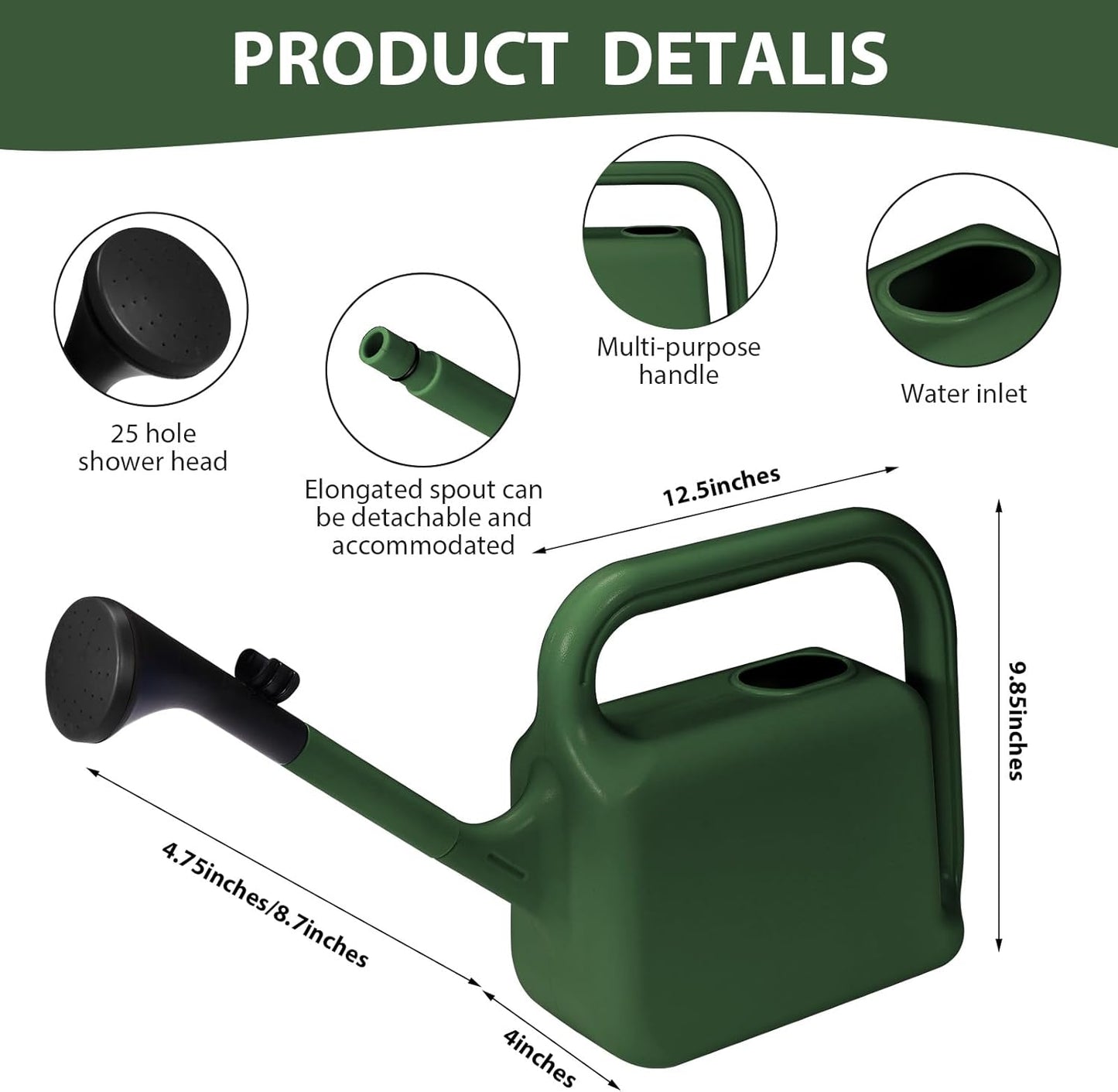 Outdoor Watering Can for Plants Indoor Watering Can for Houseplants 3/4 Gallon 3L (Green)