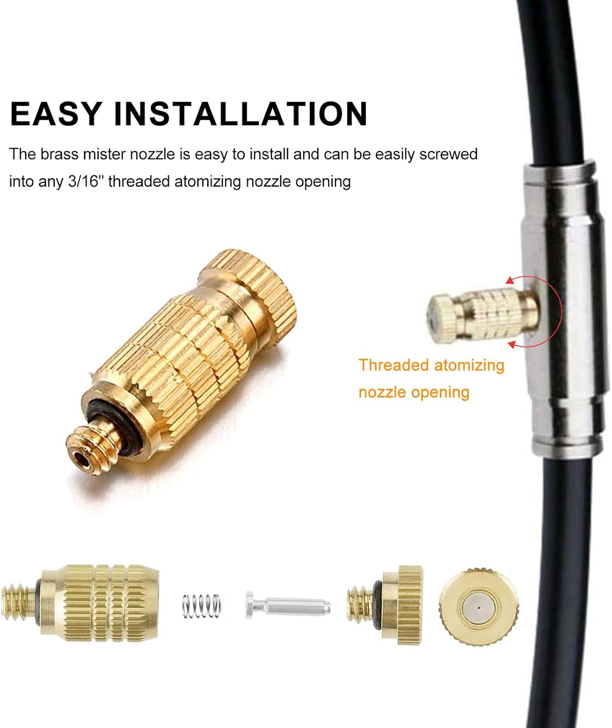 20pcs High Pressure Atomizer Nozzle Brass Misting Nozzles for Outdoor Cooling System, Landscaping, Greenhouse Irrigation, Air Humidification, Anti-Drip Fogging Spray Head(0.012"/0.3mm)